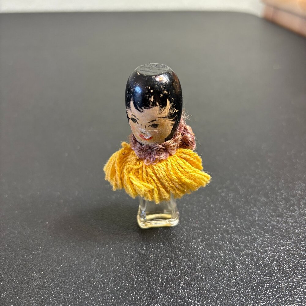 Antique 1920's Wooden Head Flapper Girl Perfume Bottle Hand Painted
